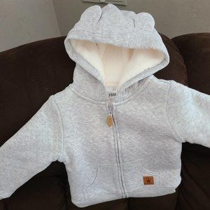 Unisex Babies' Hooded Sweater Jacket with Sherpa Lining